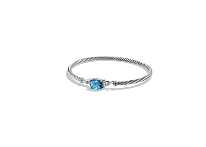 Rhodium Plated CZ Studded Aqua Blue Twisted Bracelet